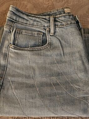Light Blue Women's Jeans with Rhinestone Detailing
